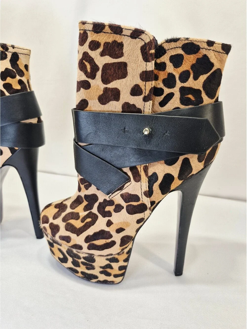 London Trash Womens 8 LT-Monsta Leather Leopard Print Platform Heels Boots